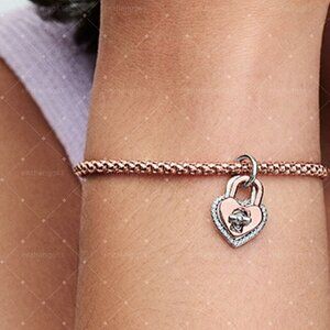 Pandora Two-tone Twistable Heart Padlock Double Dangle Charm